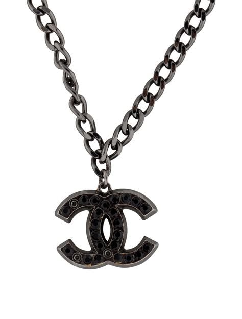 chanel logo black necklace|chanel long necklace with logo.